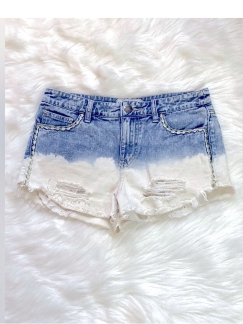 Free People Women’s Ombre Blue to White Distressed Denim Shorts